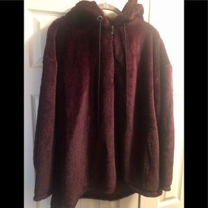 PINK VS Burgundy Fuzzy Velvet Hooded Pullover